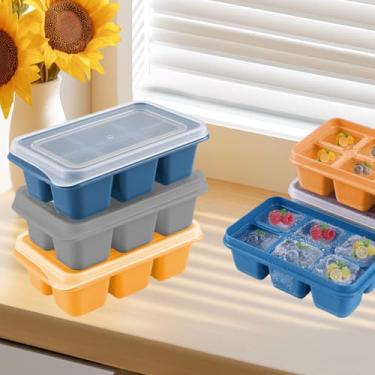 Imagem de Bandejas de gelo para freezer, pacote com 3 com fundo de silicone de fácil liberação, moldes pequenos para cubos de gelo com tampa para coquetéis