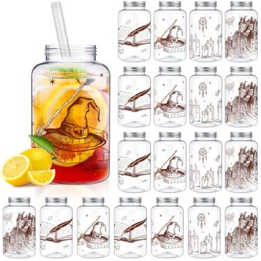 Imagem de Yetene 20 copos de plástico mágicos mágicos a granel de 473 g com canudo e tampa copo reutilizável para decoração de Natal, aniversário, lembrancinhas de festa de castelo retrô