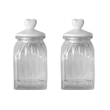 Imagem de Kit 2 Potes Vidro Tampa Cerâmica Coração 1500Ml Class - Class Home