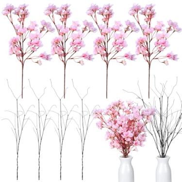 Imagem de Glitinsel 8 peças de decoração de festa de princesa e bruxa, pacote com 4 ramos de flor de cerejeira artificiais, 4 ramos de salgueiro encaracolados realistas para acessórios de filmes de bruxa