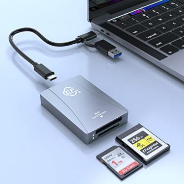 Imagem de Leitor CFexpress Tipo B e leitor de cartão SD USB 3.1 Geração 2 Leitor de cartão CFexpress de 10 Gbps, adaptador de cartão de memória CFexpress de alumínio portátil, conexão de 3 portas Thunderbolt suporta Android/Windows/Mac OS