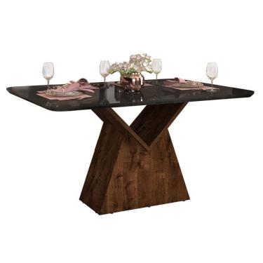 Imagem de Mesa para Cozinha Argo + Tampo Madeirado Vidro Curvo 136x90cm Freijo/Cinza Urbano/Cinza Urbano - DJ Móveis