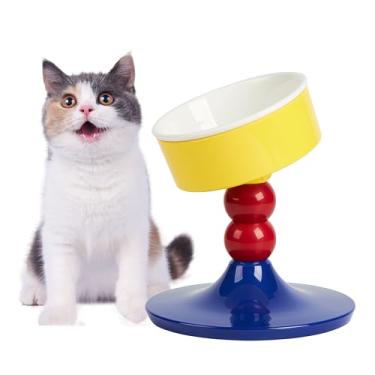 Imagem de AvitaPaws Tigela de cerâmica ajustável para gatos – durável, inclinável, antiderrapante e fácil de limpar para gatos internos e cães pequenos (tricolor primário)