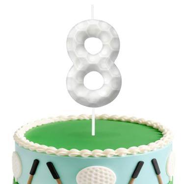 Imagem de Velas de aniversário de golfe número 8, topo de bolo temático de golfe para meninos e meninas, decorações de bolo para aniversários, suprimentos de festa com tema esportivo, velas para decorações de