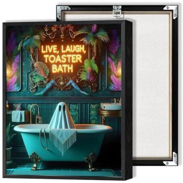 Imagem de Pôster em tela de fantasma de Halloween engraçado fantasma tropical neon Sig arte de parede caprichosa gótica escura Academia impressão de terror pintura para sala de estar quarto decoração de parede