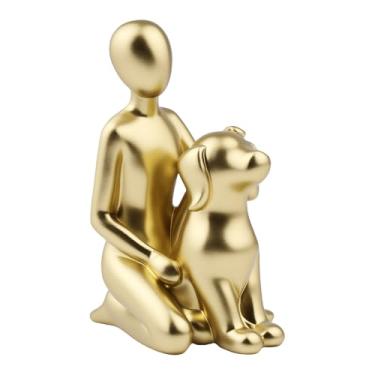 Imagem de Heran Estátua de homem e cachorro, presente de decoração de casa, escultura de animal de estimação fofa para amantes de cães, esposa, filha, colega de trabalho, amigos, vizinhos, presente ideal para