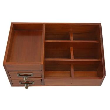Imagem de Organizador de maquiagem de madeira antigo retrô armário de armazenamento multicamadas mesa gaveta de cosméticos caixa de joias para quarto cômoda mesa madeira metal 34,5 x 19,5 x