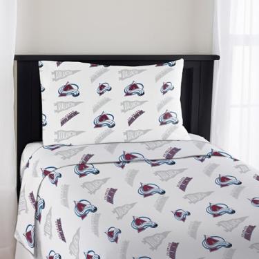 Imagem de Northwest Jogo de cama solteiro oficialmente licenciado Colorado Avalanche NHL – Roupa de cama confortável com logotipos de times repetidos para fãs de hóquei, dormitórios e quartos espirituais de dia