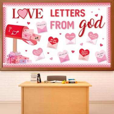 Imagem de Conjunto de quadro de avisos cristão dia dos namorados, dia dos namorados, versículo religioso da Bíblia de Jesus, decorações de sala de aula, letras de amor, recortes de papel para igreja, escola