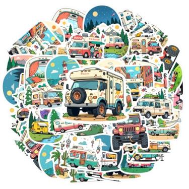 Imagem de 50 Van Life Travel Adventure Nature Exploration Road Trip Scenic Journey Papelaria Adesivos de Aventura Adesivos Divertidos para Notebook Bagagem Celular Copo Guitarra DIY Bicicleta Skate Laptop