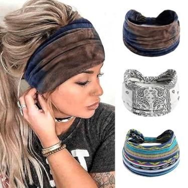 Imagem de 3 faixas de cabeça largas para mulheres, com nó antiderrapante, turbante macio, acessórios de cabelo, boêmio, africano, cor sólida, envoltório de cabeça para mulheres, ioga, treino