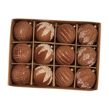 Imagem de Fancyes Bolas de Natal Flocadas, Enfeites, Pingentes de Bolas, Decorações Reutilizáveis ​​para Árvore de Natal, Bolas Decorativas para e Festas, 12 Unidades de Café de 8 Cm