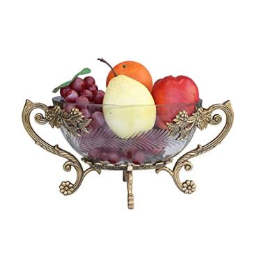Imagem de Cesta de frutas, fruteira, estilo chinês, retrô, transparente, prato de frutas, decoração de casa, sala de estar, alça dupla de latão, tigela de frutas, prato de frutas
