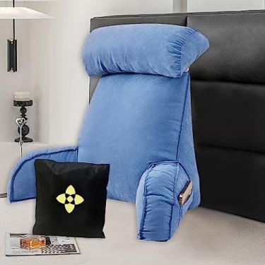 Imagem de Almofada de leitura com suporte para as costas para cama – Almofada de suporte lombar com apoio de braço – Travesseiro para relaxar para TV / assento de cama com capa lavável – Travesseiro de encosto