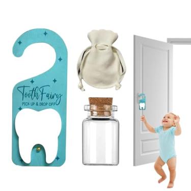 Imagem de Bolsa de suporte de dente de cabide de porta, bolsa de suporte de dente infantil cabide de porta de madeira, bolsa de coleta de dentes de leite, ornamentos de maçanetas de incentivo de hábitos para
