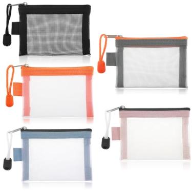 Imagem de DOPENSPI 5 unidades de mini bolsas de malha com zíper, bolsa de moedas de nylon de 11 x 7 cm, bolsa pequena de cosméticos, estojo organizador de viagem portátil para itens pequenos, cartão de batom