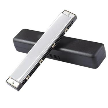 Imagem de Gaita profissional 24 furos bronze fósforo C Blues Harmonica adequada para iniciantes e adultos (prata)