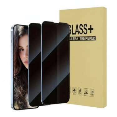 Imagem de Pacote com 2 protetores de tela de privacidade para iPhone 13 Mini 5,4 polegadas antiespião película de vidro temperado privada, sem bolhas, dureza 9H, fácil de instalar, compatível com capas