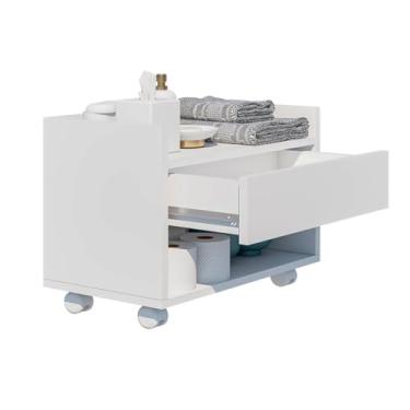 Imagem de Gabinete de Banheiro com Gaveta e Rodinhas – Armário Multiuso para Lavabo ou Lavanderia, Ideal para Organização e Armazenamento(Branco)