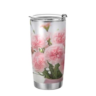 Imagem de xigua Copo de flores silvestres de jardim aquarela com tampa de palha, caneca de viagem a vácuo de parede dupla, caneca de café bem isolada, copo de aço inoxidável para bebidas quentes e frias, 600 ml