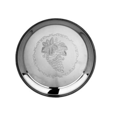 Imagem de BANDEJA INOX REDONDA GARCOM RESTAURANTE 34CM PRATO PROFISSIONAL BAR PIZZA