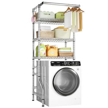 Imagem de Ulif U11 Mini prateleiras para lavadora e secadora, 3 camadas de armazenamento e organizador de lavanderia, prateleira de metal independente para secar roupas, 72 cm L x 50 cm P x 197 cm A, cromado
