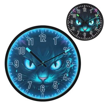 Imagem de Relógio de parede LED ativado por voz e luz noturna que brilha no escuro, silencioso, 30,5 cm, design de olho de gato, operado por bateria para decoração de quarto e sala de estar (208)