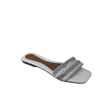 Imagem de Sandália Rasteira Cds Branca Com Strass Feminina-Feminino