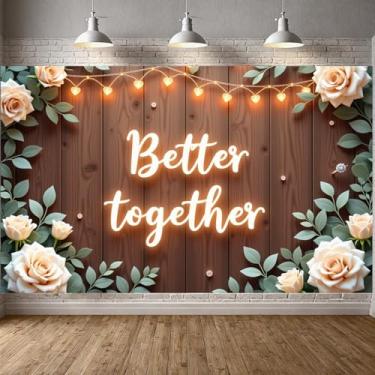 Imagem de Woosytoo Banner floral de casamento, fundo de madeira romântico, placa decorativa de festa para cerimônia e aniversário (C)