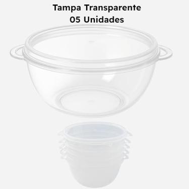 Imagem de Kit Bowl Plástico com Alças e Tampa 15x15x8cm (05, Tampa Transparente)