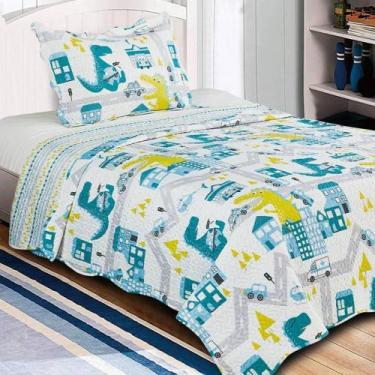 Imagem de Colcha Infantil Dupla Face Patchwork 2 Pçs Camesa Dinos