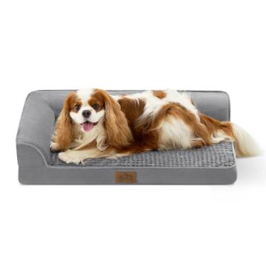 Imagem de COZY KISS Cama ortopédica para cães de tamanho médio e pequeno, sofá para animais de estimação, sofá reforçado de espuma de suporte grande com capa de forro à prova d'água, antiderrapante, lavável, em