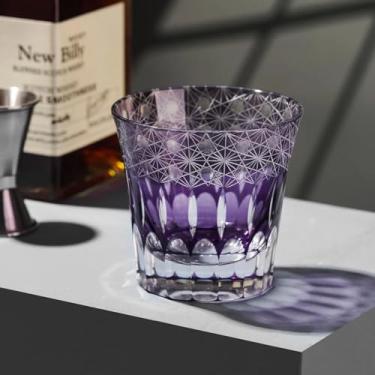 Imagem de SANMENMO Copos de uísque Kiriko Edo Tokyo - Copo de coquetel de cristal roxo da sorte luxuoso feito à mão em estilo japonês - Presente para homens, amantes de uísque, vinho e rum - 1 xícara