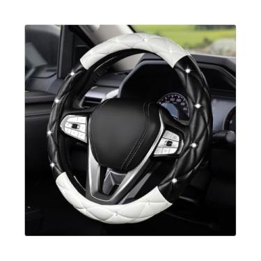 Imagem de MTRPS Capa de volante de carro brilhante, couro diamante de 38 cm, protetor de volante automático, capa de rodas de strass brilhante, decoração automotiva para mulheres e meninas (preto e branco)