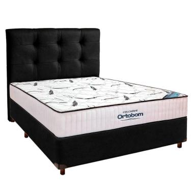 Imagem de Cama Box Preto Com Colchão Casal High Foam Ortobom Com Cabeceira