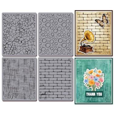 Imagem de GLOBLELAND Carimbo de borracha aderente de fundo texturizado, 22 x 17,8 cm, azulejos de parede de EVA aderentes, selos, rachaduras, tecido, bolhas, conjunto de carimbos de borracha para fazer cartões