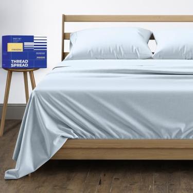 Imagem de THREAD SPREAD Conjunto de lençóis King Size 100% algodão egípcio – lençóis de cama king size com bolso profundo de 40,6 cm (4 peças, azul claro), macio, refrescante, extra longo, cetim, conjunto de