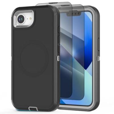 Imagem de Qizaixi Capa projetada para iPhone 16e [compatível com MagSafe] [com protetor de tela de privacidade] 3 camadas de proteção total resistente à prova de choque capa de telefone resistente, preta/cinza