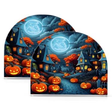 Imagem de Wassud Porta-guardanapos de acrílico assustador Halloween Village, dispensador de guardanapos de papel moderno em forma de U para mesa, cozinha, sala de jantar, bancada 2 peças (comporta 50-60