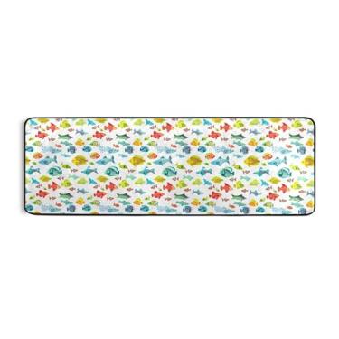 Imagem de Burbuja Tapete de corredor de peixe colorido 61 x 183 cm, tapete lavável antiderrapante com suporte de borracha, tapete para sala de estar, corredor, decoração de casa