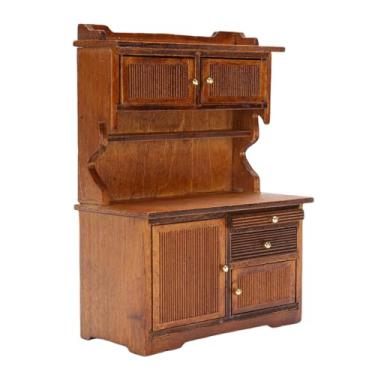 Imagem de KUIDAMOS Aparador para Casa de Bonecas, Requintado, Escala 1/12, Estante, Armário para Cozinha e Sala de Estar, Madeira de Bétula, 10x5x13,7 Cm