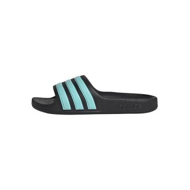 Imagem de adidas Sandália infantil unissex Adilette Aqua Slide, Preto/Flash Aqua/Preto, 13 Little Kid