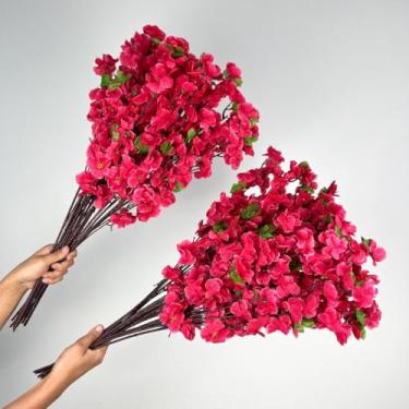 Imagem de Kit Buquês de Flores de Cerejeira e Pessegueiro Artificial 65CM Decoração Oriental Casa Festa Evento(10,Rosa Pink)