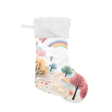 Imagem de xigua Meia de Natal de árvore colorida, personalizada, grande, doces, presente pendurado, meias de Natal, decoração para decoração de festa de férias em família, lareira