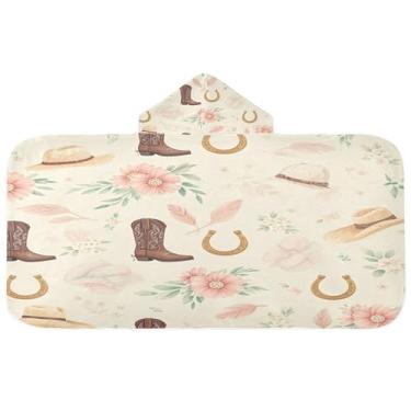 Imagem de Burbuja Bota chapéu de ferradura flores toalha de banho com capuz para crianças, toalha de praia de pelúcia macia absorvente para meninas meninos chuveiro 3-10 anos, 61 x 127 cm