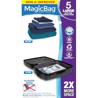 Imagem de MagicBag Smart Design Armazenamento Instantâneo Economizador de Espaço – Mala Grande para Viagem – Conjunto de 5 Sacos Total – Zíper Duplo Hermético – Vedação a Vácuo – Roupas, Travesseiros