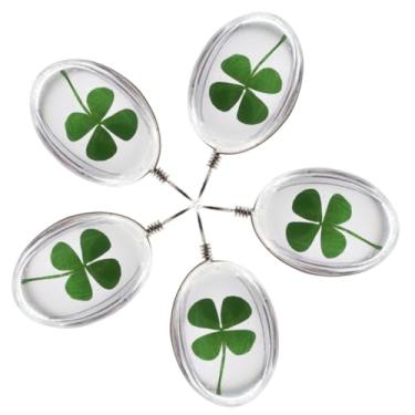 Imagem de EXCEART Berloques de flores secas, 5 peças, pingente de quatro folhas, joias de resina, pingentes de amuleto de trevo, bandejas de flores prensadas, pingente de trevo decorativo, pingente, gota de