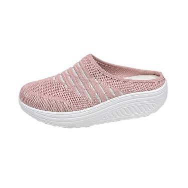 Imagem de Pantufas femininas casuais com plataforma de bico redondo e cabedal de poliuretano para uso diário feminino, rosa, 39