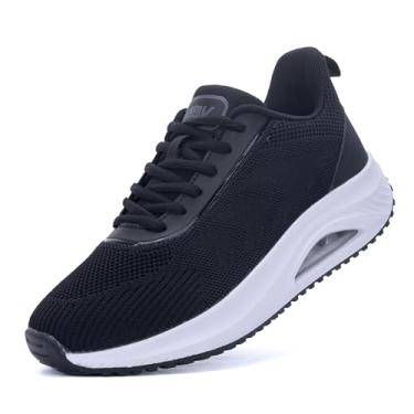Imagem de IIV Tênis de caminhada feminino largo | Tênis com suporte de arco | Tênis para fascite plantar, Preto/branco/preto, 8 Wide
