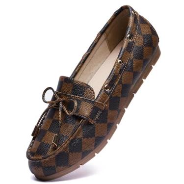 Imagem de Mocassim feminino casual na sapatilha elegante e confortável, Grade marrom e preta, 39